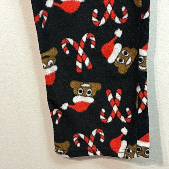 Christmas Holiday Black Red Pjs Fleece Pajama Pants Candy Canes Poop Emoji - Picture 5 of 7